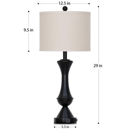 luxeflow 29" Modern Table Lamps Set of 2,Touch Bedside Lamp for Nightstand with USB C+A & Outlet,3-Way Dimmable Black Nightstand Lamps for Living Room Bedroom End Table(Bulb Included)