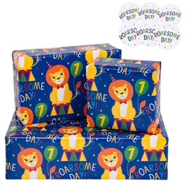 RUSPEPA Birthday Wrapping Paper Sheets with 1 Year Old Birthday Lion Pattern Great for Birthday Gift Wrap, 6 Fold on Sheets Each Set, 27 inches x 19 inches, Age 1