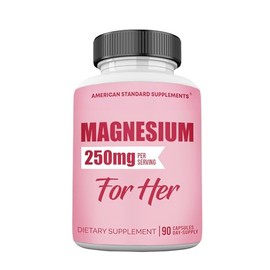American Standard Supplements- “Glicinato de Magnesio para Mujeres, Elemental 250mg Por Una Cápsula, Suministro para 90 Días, Quelato, Suplemento,