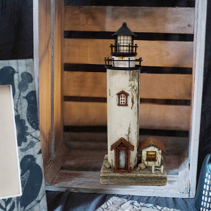 K KILIPES Wood Lighthouse with Led Light Nautical Decorations for