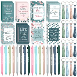 PerKoop 48 Pcs Inspirational Gifts Bulk Motivational Notepads Ballpoint Pens Keychains Set Classic Notebook Journal Lined for Teachers School Office Party Favor Supplies