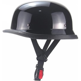 Motorcycle Helmet German Style Half Helmet Skull Cap Adult Men Women Half Shell Helmet, DOT Approved Retro Half Face Helmet for Cruiser Scooter Chopper (2Bright Black,XX-Large)