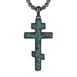 Orthodox Cross Necklace 925 Sterling Silver Russian Eastern Orthodox Cross Pendant with Turquoise Gravels Religious Jewelry Baptist Gifts for Men Women