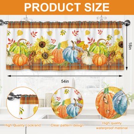 JarThenaAMCS Fall Kitchen Curtain Valance 54 x 18 Inch Sunflower Pumpkin Valance Curtain Rod Pocket Short Window Treatment for Autumn Harvest Thanksgiving Home Party Supplies
