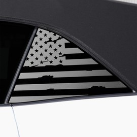 BOGAR TECH DESIGNS Precut Quarter Window American Flag Vinyl Decal Sticker Compatible with Ford Mustang Convertible 2024-2025, Distressed Matte Black