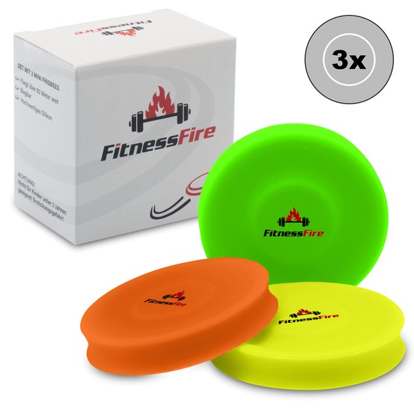 FitnessFire Set de 3 Mini frisbees - Le Petit Disque de Frisbee Vole à Plus de 60 mètres - Le Nouveau Sport à la Mode - Alternative au Frisbee Ordinaire - Coloré