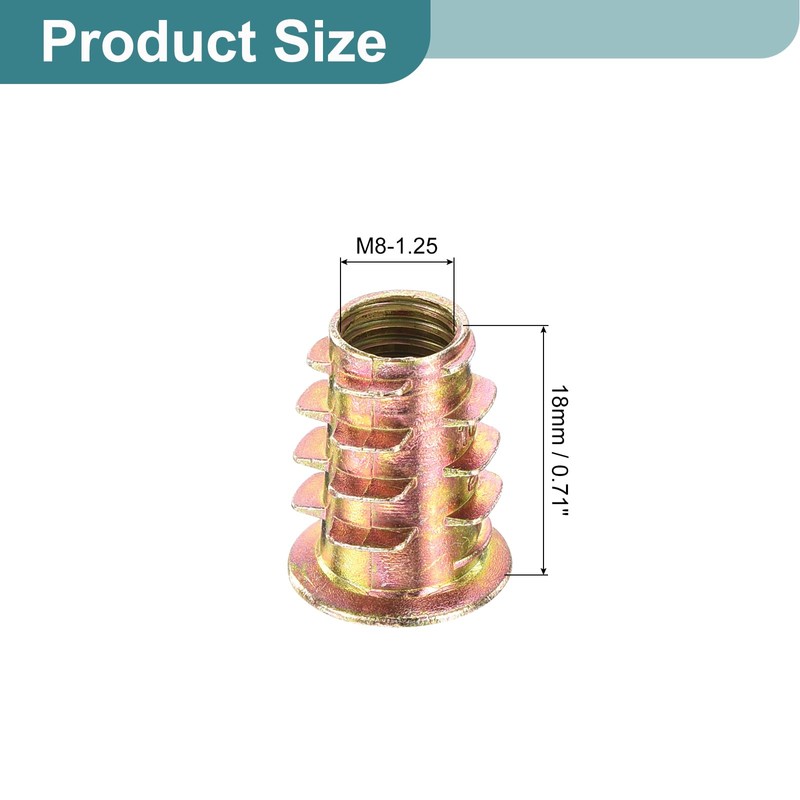 sourcing map 70Pcs Threaded Inserts, M8-1.25x18 Zinc Alloy Hex-Flanged Nut