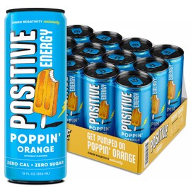 Positive Energy Drink - Poppin' Orange | Zero Sugar, Zero Calorie, 12oz Cans (Pack of 12) | Hydrating Electrolytes, Immunity Support with Zinc, Healthy Energy Boost