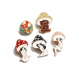 ARFUKA Pack of 5 Pin Mushroom Woman Brooches Set Brooch Pins Pin Gift for Men and Women Clothing Bags Jackets, Metal