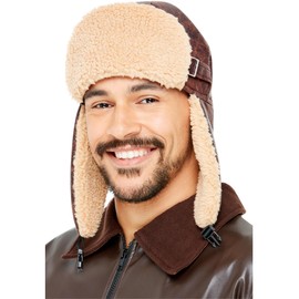 Smiffys Pilot Flying Hat, Brown with Fur Trim, Icons & Idols Fancy Dress, Pilot Dress Up Hats