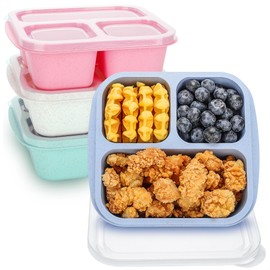 TOUWMX Bento Box For Kids, 4 Pack 3 Compartments Meal Prep Containers Reusable Lunch Containers, Food Storage Containers With Lids, Stackable Snack Boxes for School, Work, and Travel