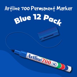 Artline 700 Permanent Markers | Durable Aluminum Barrel | Low Odor | Instant-Drying | Waterproof | Pack of 12 | 0.7mm Bullet Tip | Blue