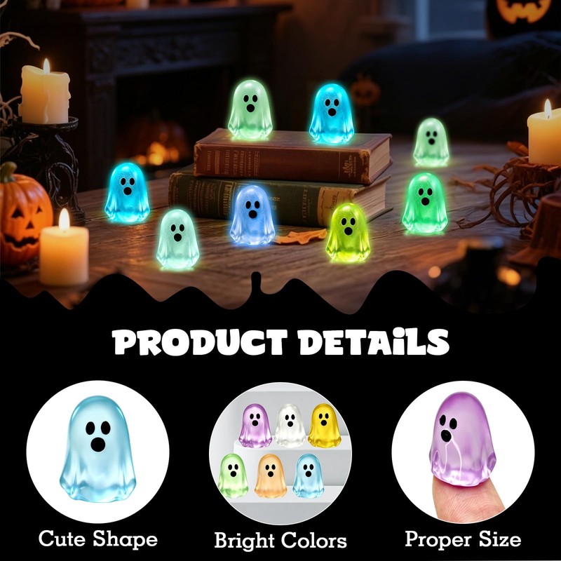100PCS Halloween Mini Ghosts Figures Resin Ghost Figurines Glow in