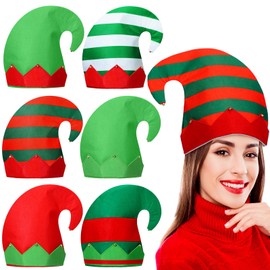 Fourluoo 6 Packs Christmas Elf Hat Felt Elf Costume Hat Christmas Hats for Jingle Bell Funny Hats Elf Hat for Men Women Christmas Party Costume Santa Hat Christmas Holiday Party Accessories