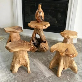Greenage Cedar Root Natural Stool Mushroom Reclaimed Hard Side Table Stand Foot Wood End