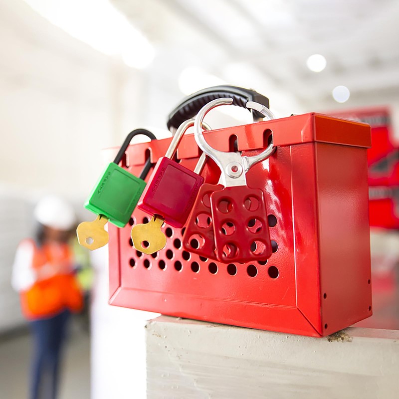 WUWEOT Group Lock Box, Red Portable Lockout Tagout Box Loto