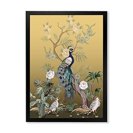 DesignQ Chinoiserie With Birds and Peonies VI Traditional Framed Wall Art