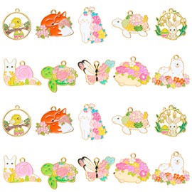 COGCHARGER Niedliche Tier-Blumen-Charms, verschiedene Metall-Emaille-Anhänger für Schlüsselanhänger, Ohrringe, Halsketten, Armbänder, Schmuckherstellung, 20 Stück, 10 Stück, Emaille, Kein Edelstein