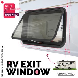 Wutist 30" x 20" RV Exit Window Push Out w/Screen & Trim Ring Emergency Tinted Side Window for Camper, Cargo, Horse Trailer Aluminium Tempered Glass Plastic Rubber