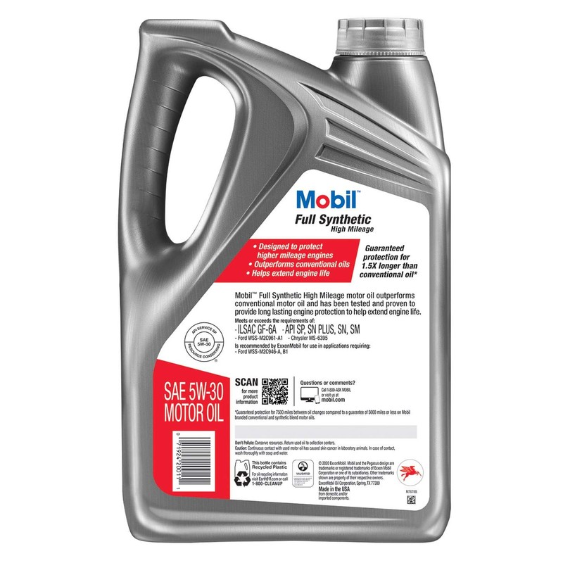 Mobil Full Synthetic High Mileage Motor Oil 5W-30, 5 Quart