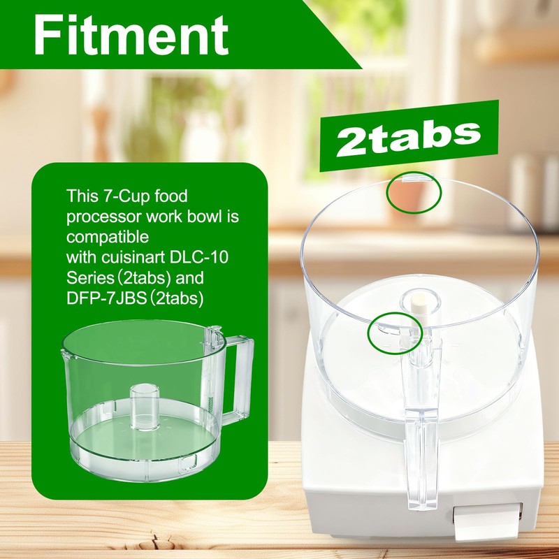 7-Cup Food Processor Work Bowl Compatible with Cuisinart DLC-10 Series（2tabs