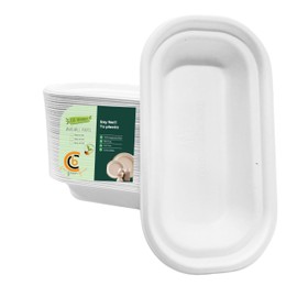 camp county beyond 100% Compostable Disposable 500ml Paper Oval Bowl,Bagasse Natural Eco-Friendly, Sugarcane,Biodegradable Dessert 500ml Paper Bowl Heavy Duty Disposable Oval Bowl Pack of 50