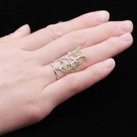 Uloveido Tree of Life Adjustable Size Ring for Women, Leaf Shape Open Ring for Girls HR303, enamel, Cubic Zirconia