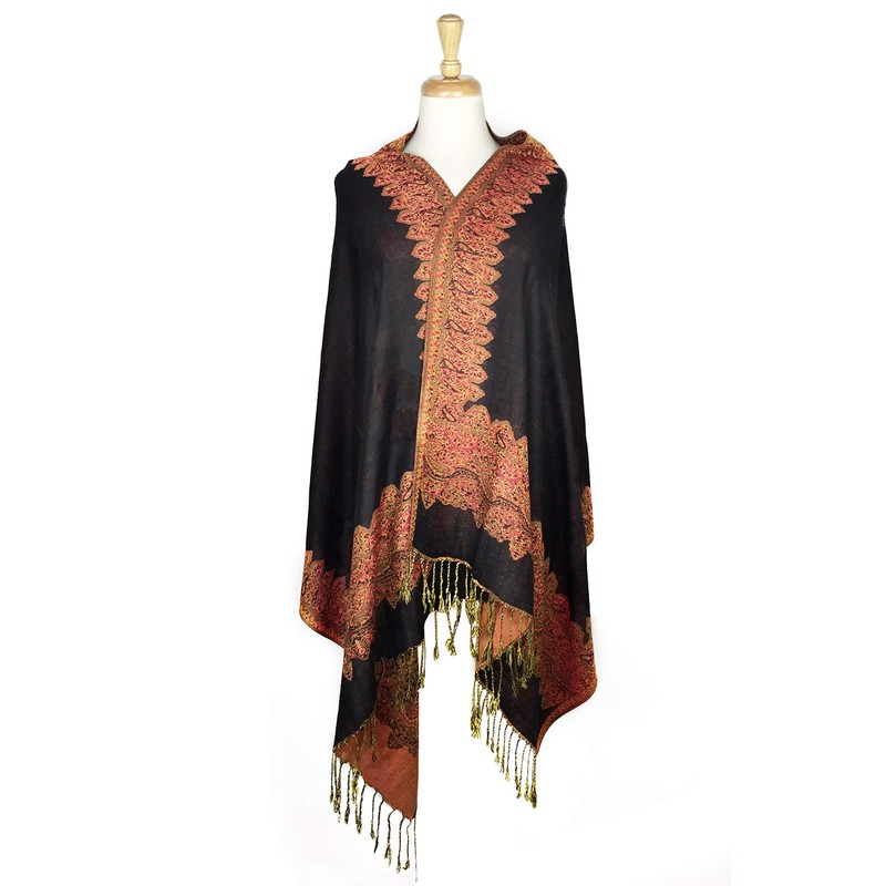 PASKMLNA Border Pattern Double Layered Pashmina Shawl Scarf Wrap Stole