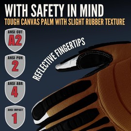 Cestus 8015, Impact Work Gloves (1,3,10,60 pairs), Reflective Fingertips, Heavy Duty for Truck Drivers, Construction, Rigging (1 Pair, Large)