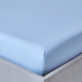 HOMESCAPES Light Blue Extra Deep Fitted Sheet (18”) Single 200 TC 400 Thread Count Equivalent Pure Egyptian Cotton Bed Sheet with Fully Elasticated Skirt