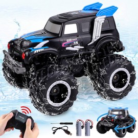 Learn2M Amphibious Remote Control Cars, 1/20 Stunt RC Rock Crawler Monster Truck Toy with Two Alternative Rechargeable Batteries, All-Terrain 4WD Off-Road Vehicle Toys Gift for Boys Kids Age 8-12 Blue