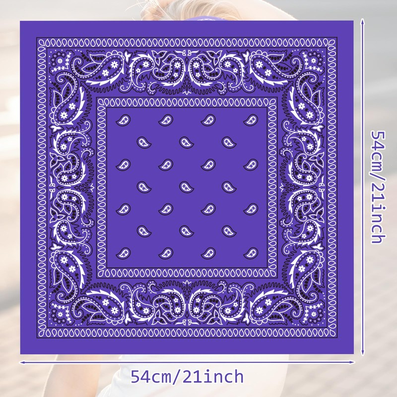 PLULON 3 Pcs Purple Bandanas Bulk 20 x 20 Inch