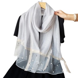 kinaviola Formal Women's Stole Shawl Scarf Overcoat Large Silk Touch Elegant Pearl Beads Bijou Wedding Party Graduation Entrance Ceremony Present Ceremonies, gray