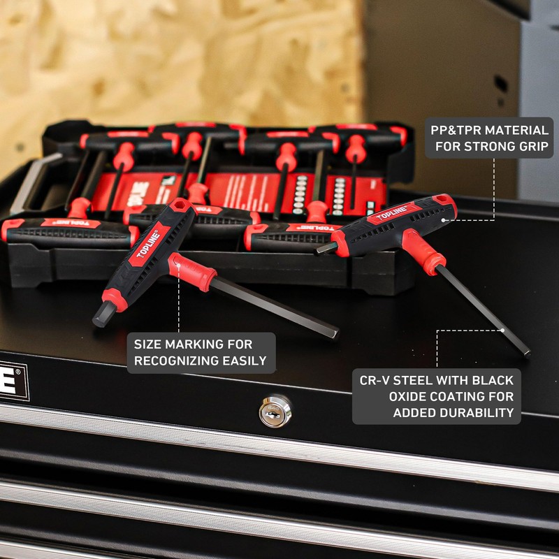 Topline 14-Piece Allen Wrench Set, Metric&SAE T-Handle, Long Arm Hex
