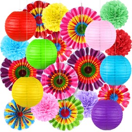 Outus Spring Flower Hanging Decorations Floral Paper Fans Springtime Tissue Paper Pom Poms Colorful Lanterns for Spring Summer Party Supplies Classroom Ceiling Wall Decor