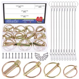 Glarks 50Pcs Heavy Duty Lynch Pin with Lanyard Cable Set 30Pcs Lynch Pin Lock Pin Clips and 10Pcs 304 Stainless Steel Lanyard Cable with Quick Release Ring for Farm Tractors Trailers Trucks Mowers