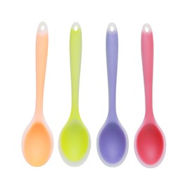 Lilaly 4 Pcs Silicone Spoon Cucharas De Silicona, Para Cocina Mixing Spoons, Cookware Silicone Cooking Spoons Suitable for Cooking Stirring Mixing Tools, (Transparent Red, Orange, Purple, Green)