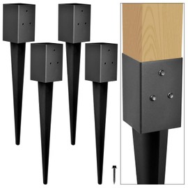 Heavy Duty Metal Fence Post Anchor Ground Spike 31.5''x4''x4'' for Fence, Mailbox, Bird Feeder, Decking, Banner, ... with The Black Powder Coating Cover on The Surface (Set 4)