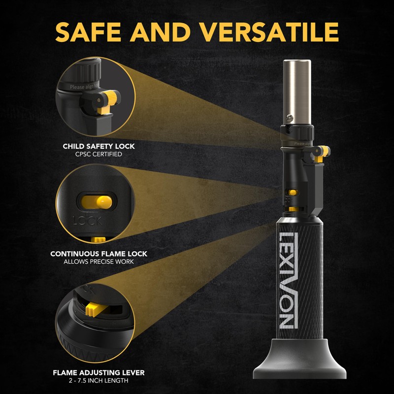 LEXIVON Butane Blow Torch, Refillable Upright Lighter with Adjustable Flame
