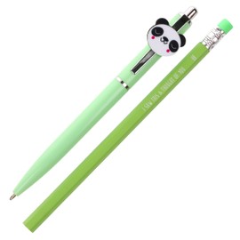 Stands Out, Supplying Outstanding Gifts Cute Panda Pen and Pencil Set Kids Charm Topper School Stationary Kits Gift