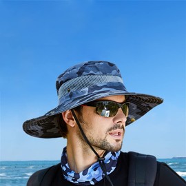 LeafIn Men's Hat, Mesh, Outdoor Fishing Hat, Ten Gallon Hat, Safari Hat, Climbing Hat, Fishing Hat, Sunscreen, camo-blue