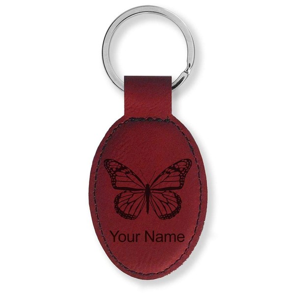 LaserGram Oval Keychain, Monarch Butterfly, Personalized Engraving Included (Burgundy)