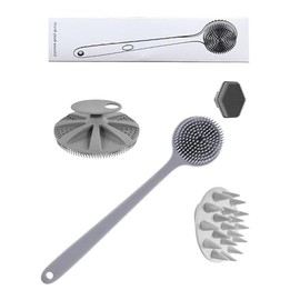 cepillo de silicona para cuerpo - 1 cepillo de limpieza de espalda de mango largo, cepillo de baño corto, cepillo para lavar el pelo y cepillo para lavar la cara, herramientas de limpieza (Gray1)