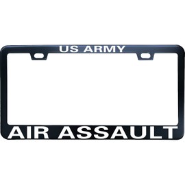 HuiYaoEC US Army Air Assault Car Tag Holder, 12 x6 Inch Black Stainless Steel Novelty License Plate Frame for Front of Car, 2 Holes & Screws