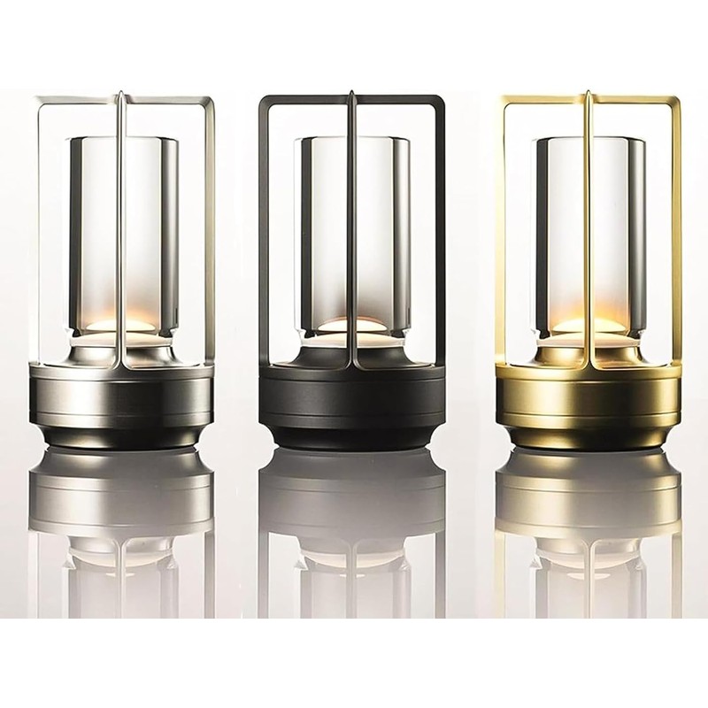 Cordless Table Lamp, LED Touch Metal Bedside Lamp, 3-Colour Infinitely