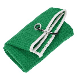 TIXIPEM 16" x 16" Golf Towel - Tri-Fold Microfiber Waffle Pattern Golf Towel Portable Super Absorbent with Locking Clip for Cleaning Balls & Clubs & Bags - [Dark Green]