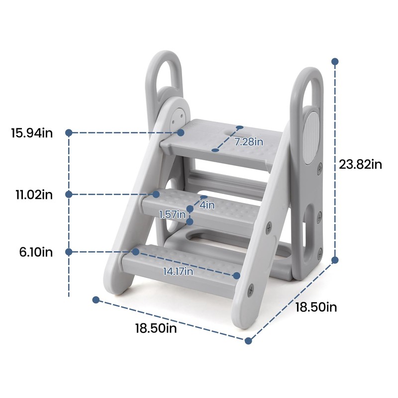 Foldable Toddler Step Stool for Kids, Adjustable 3 Steps Stool