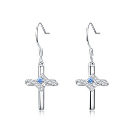 Cross Hoop Earrings Cross 925 Sterling Silver Stud Earrings Women's Cross Earrings Hanging Earrings Delicate Cross Hip Hop Earrings Hoop Earrings Girls, Silver