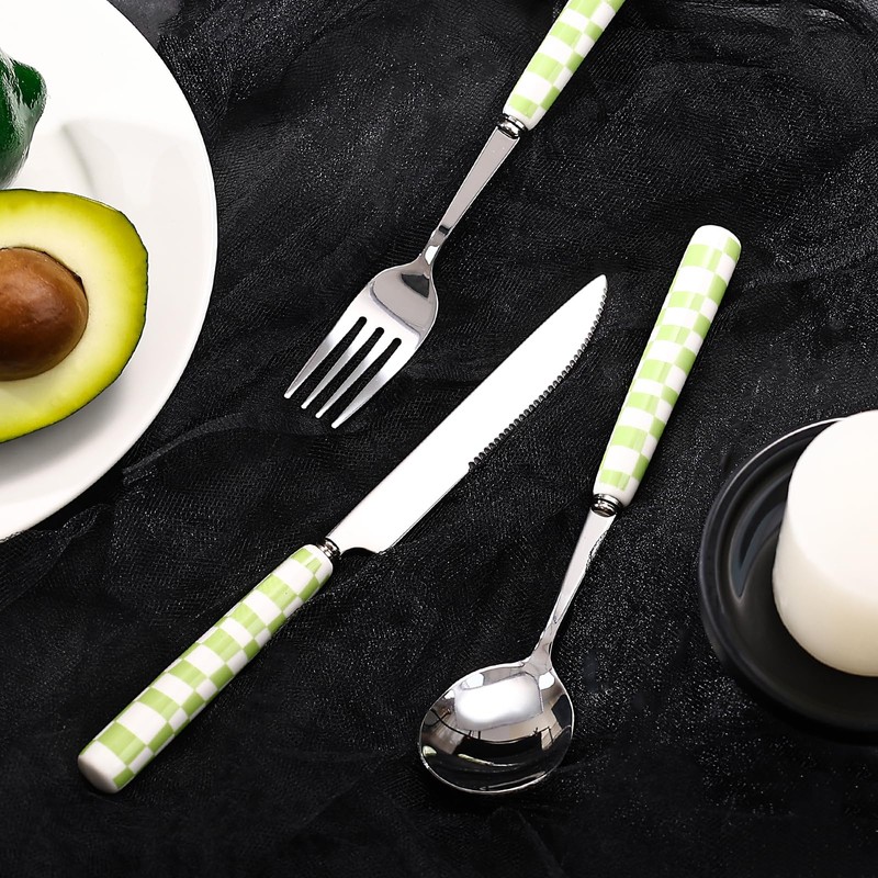 Koythin 3-Piece Cutlery Set, Stainless Steel Flatware Sets with Green