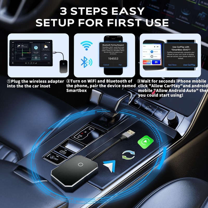 LONHEO Car Wireless Adapter, 2-in-1 CarPlay Android Dual System Dongle